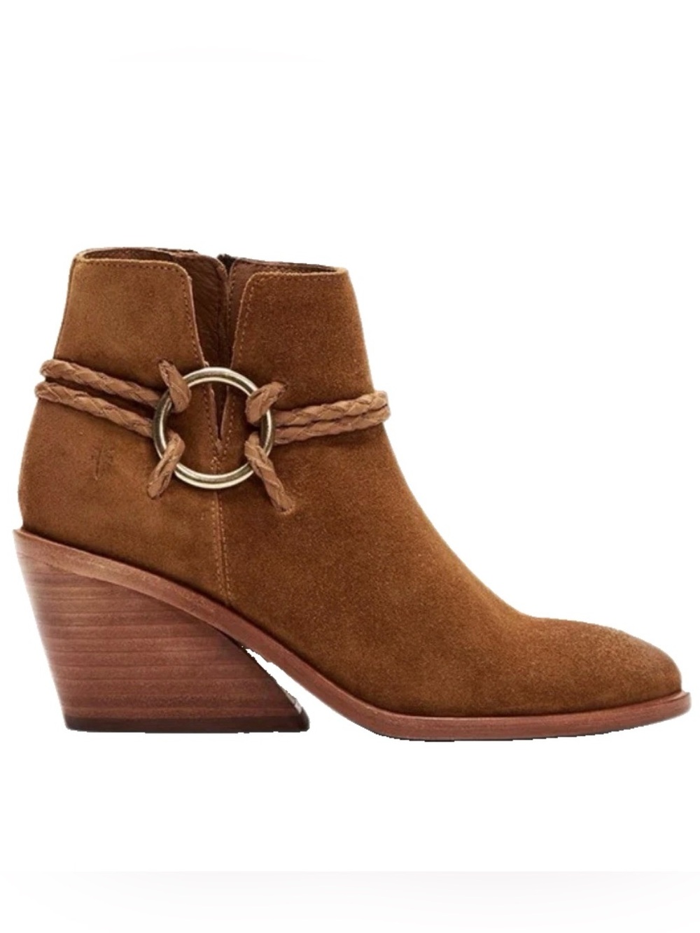 Frye Women’s Serena Braided Harness Boot In Wheat Suede Stacked Heel Sz 6.5 NEW